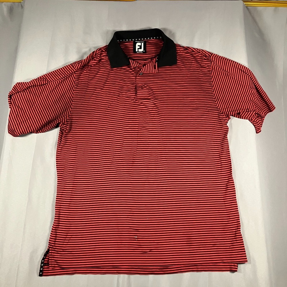 FootJoy ProDry Lisle Golf Polo Shirt Mens Large Red Black Striped Short‎ Sleeve
